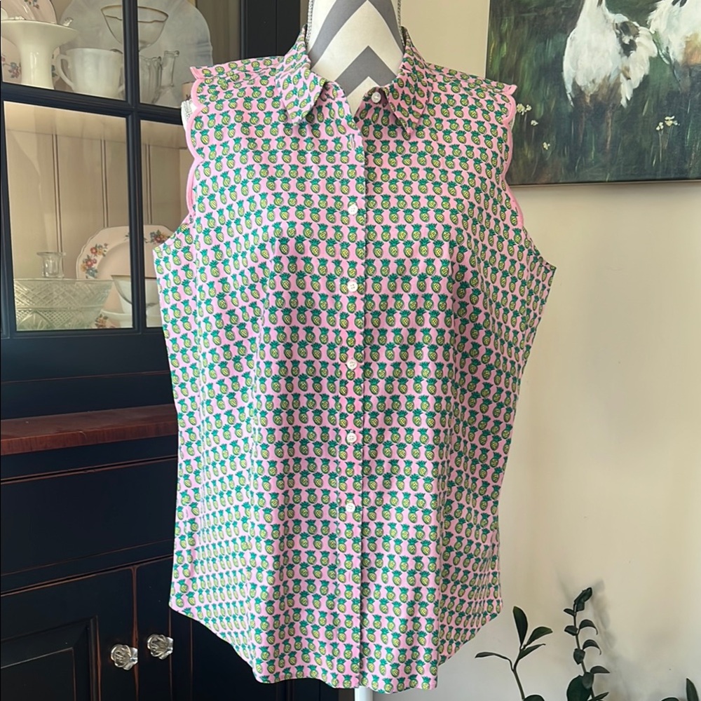 New Talbots Pink and Green Pineapple Sleeveless Women's Top